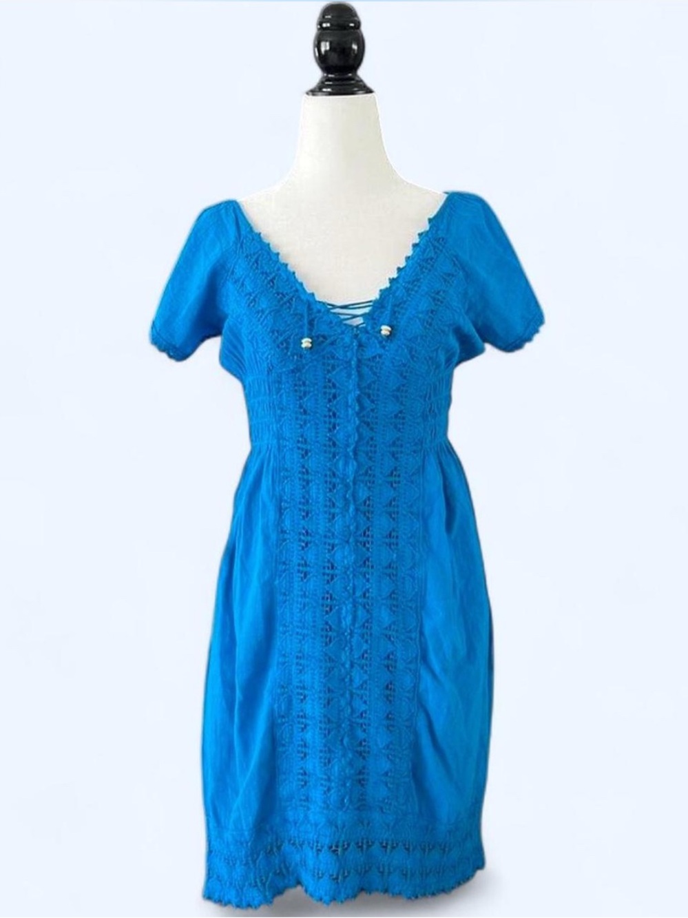 Blue Embroidered Babydoll Dress Fairycore Cottagecore Peasant Dress S